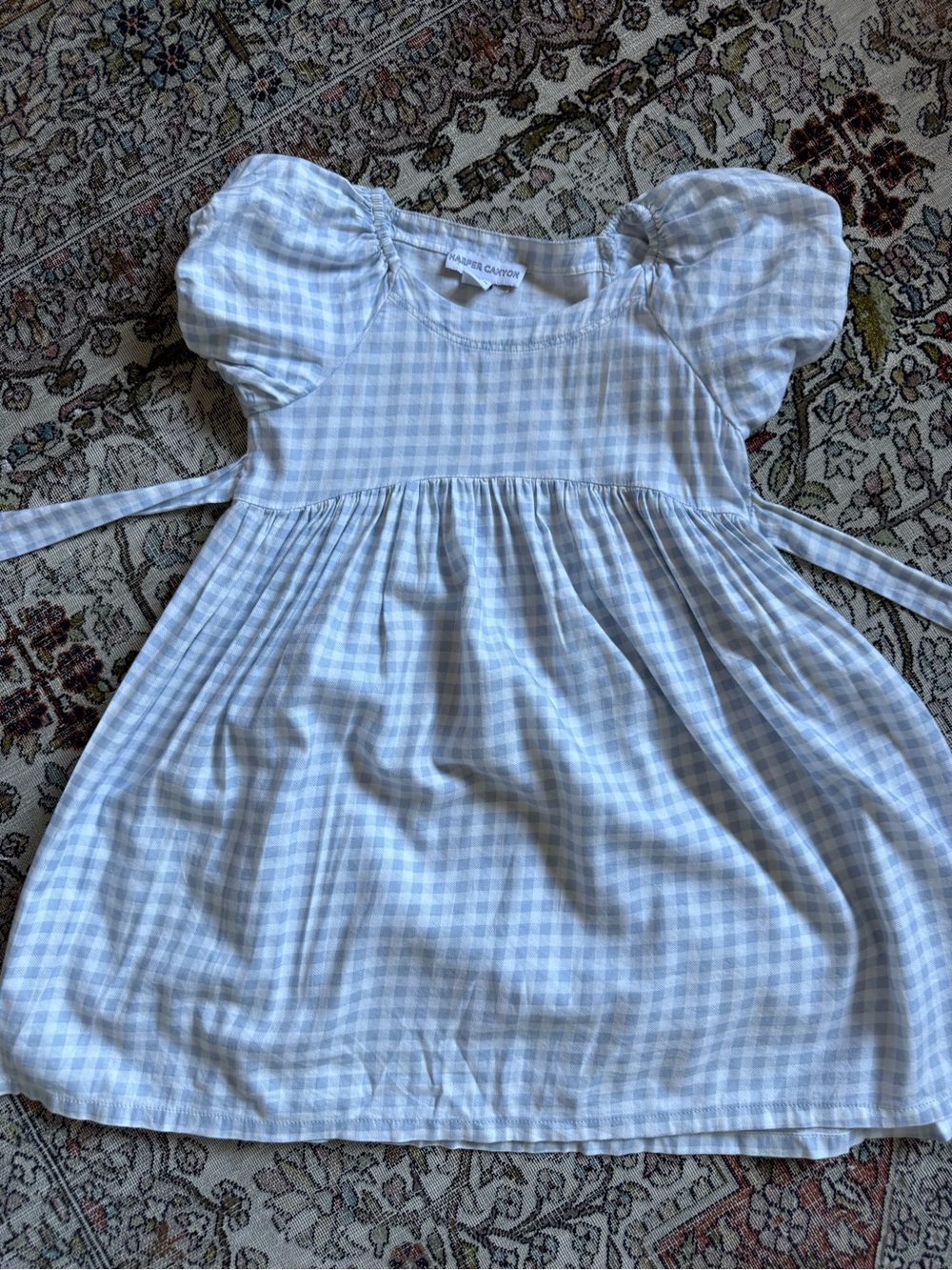 4t  Canyon Girls' Light Blue Gingham Puff-Sleeve Dress 🩵🔹